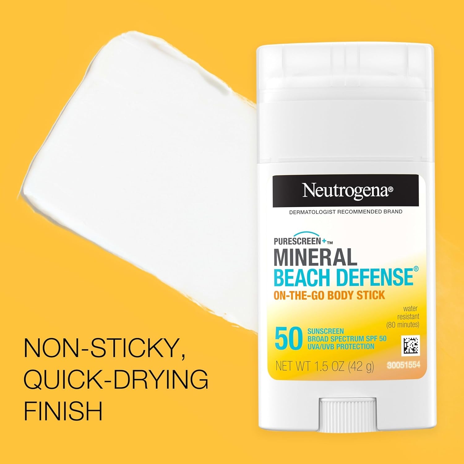 Purescreen+ Mineral Beach Defense On-The-Go Body Sunscreen Stick with Broad Spectrum SPF 50, Water Resistant UVA/UVB Protection, Absorbs Quickly & Dries Clear, 1.5 Oz