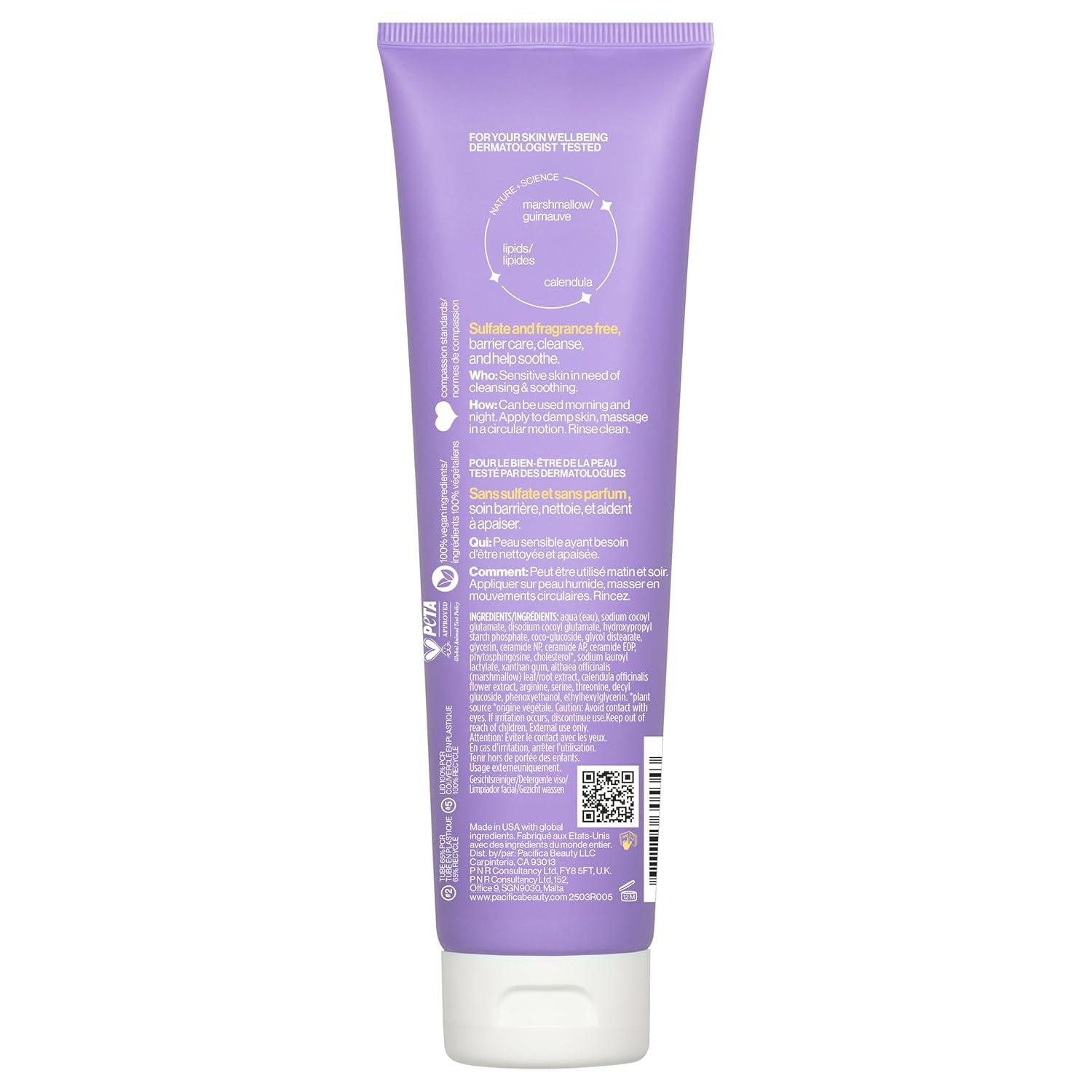 Face Wash Cleanser Vegan Ceramide Barrier Repair Extra Gentle for Daily Use Daily for Sensitive Skin, Fragrance Free, Calendula, Vegan & Cruelty-Free Dermatologist Tested
