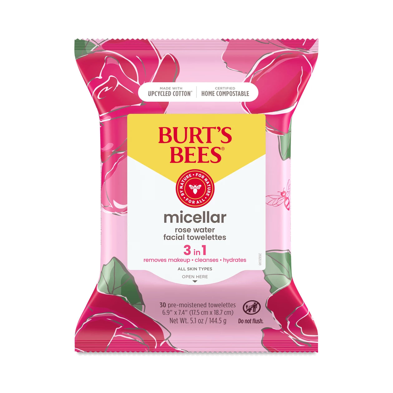 Stocking Stuffers, Rose Water Face Wipes, for All Skin Types, Hydrating Micellar Makeup Remover & Facial Cleansing Towelettes, Skin Care Christmas Gifts, 30 Ct (3-Pack)