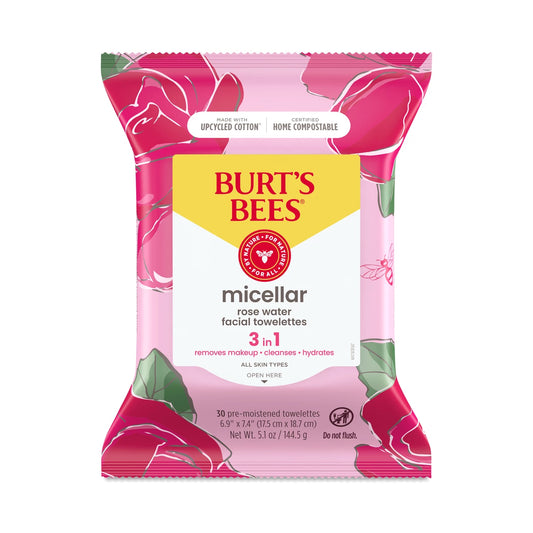 Stocking Stuffers, Rose Water Face Wipes, for All Skin Types, Hydrating Micellar Makeup Remover & Facial Cleansing Towelettes, Skin Care Christmas Gifts, 30 Ct (3-Pack)