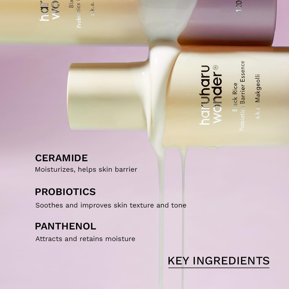 Wonder Black Rice Probiotics Barrier Essence 4.05 Fl. Oz., Essence Toner to Strengthen Skin Barrier with Ceramides, Fermented Ingredients, Soothing, Moisturizing, Plumping
